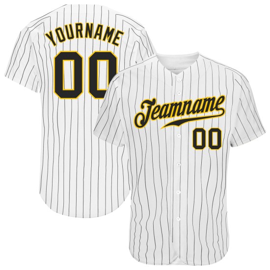 Maillot de baseball personnalisé noir et or, rayures noires et blanches Maillot de baseball personnalisé noir et or, rayures noires et blanches
